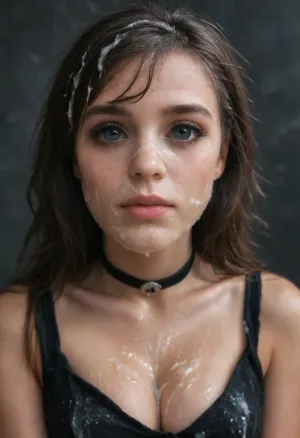 Gothic eyes gazing up: a masterpiece in bukkake, captured in ultra-detailed 8k