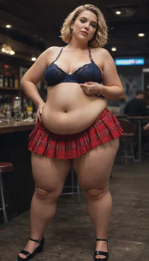 woman, very fat, overweight, obese middle-aged woman, (a bright micro skirt:1.2), having fun in a nightclub, haircut pixie red blonde, natural, huge, saggy, giant, big, spread, full body photoshoot, spread her hairy legs