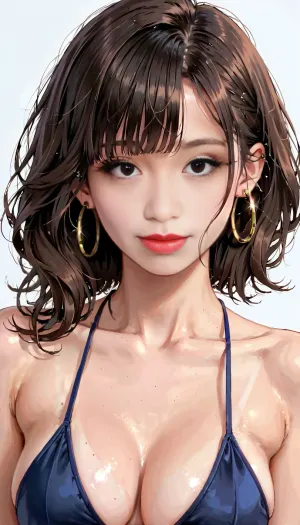 Professional photo of a Beautiful Korean futanari kpop idol shemale Woman, beautiful eyes, (brown, black, dark eyes), simple nostalgic, nice spring afternoon lighting, sexy bikini, close portrait, perfect hair, perfect skin, tanned skin, skin pores, perfect eyes, perfect face, perfect red lips, perfect eye liner, hoop earrings, black hair, bobcut hairstyle, bobcut, bangs, big hoop earrings, (professional iphone photo), ultra realistic, highly detailed, ultra high resolution, 8K, hdr, masterpiece, <lora:Korean_Photo_Studio_Style_XL:.7>, <lora:xl_more_art-full_v1:.5>, <lora:add-detail-xl:.5>, <lora:209970_training_data:.9>