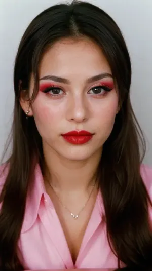 color Film photograph of a 28 year old beautiful woman, dark rings under eyes, messy black hair, tokyo, 1980s, gyaru, makeup, glossy pink lipstick, <lora:80s Japan:.5>, PA7_Portrait-MCU, <lora:emotion_happy_slider_v1:-0.5>