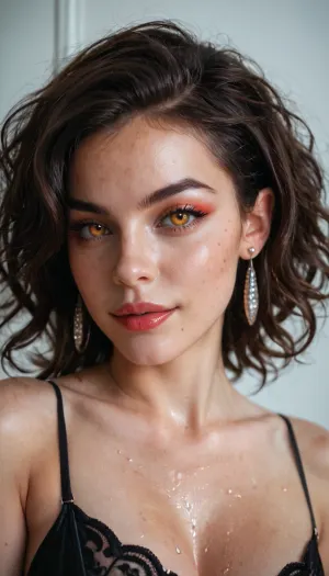 A seductive and alluring female succubus posing in human form, with a subtle yet striking blend of demonic and mortal features, exuding an aura of mystery and seduction., playful, freckled face, high detail, good quality, photorealistic, perfect lighting, ultra realistic, 8k resolution, ultra detailed, profe