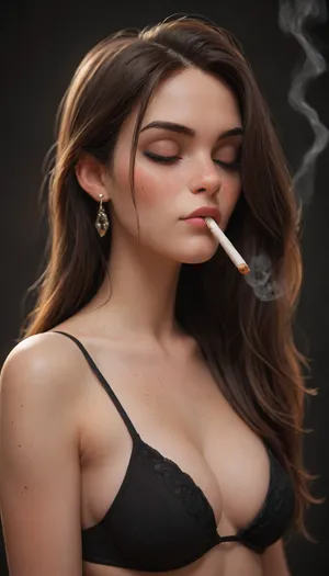 1girl, cigarette, solo, long hair, hair over one eye, mouth hold, jewelry, smoking, earrings, mole under eye, closed eyes, lips, mole, freckles, flame, dark background, black bra strap, upper body, <lora:guastary2:.9>, <lora:Samaritan 3d Cartoon SDXL:.5>