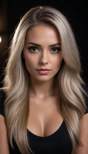 black room without light.
portrait of a stunning photo model, ultra-realistic portrait, shot on Canon 5D mark IV, 300mm lens, f2.0, long exposure, room without light, high quality, tanned skin, long white straight laminated hair, extraordinary magical brown eyes, black background, lush eyelashes, excellent evening make-up, folded arms on chest