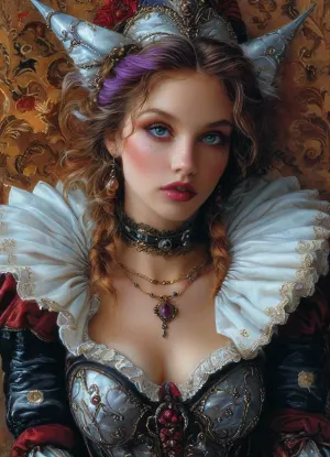 masterpiece, best quality, dark background, 1girl, 19yo old, solo, looking at viewer, long hair, ponytail, purple hair, very long hair, white hair, magical girl, (style Luis Royo:1.5), (Prohibited), leather, halter, ball, gown, knee, length, short, elbow, gloves, full, body, shot, <lora:tbh129-sdxl:.9>, <lora:abstract_k_XL:.6>