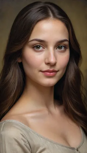 The painting depicts a young woman known as the Mona Lisa, with a mysterious smile on her lips. Her gaze is directed slightly to the side and down, creating a sense of mystery and secrecy. It seems that she knows a secret that is not available to other people, and is ready to share it, but not now. The woman's face radiates confidence and calmness, and her gaze is full of depth and wisdom."
Composition and background
The background of the painting is made in soft, warm colors, shades of brown, beige and gold predominate. This creates a sense of harmony and peace, allowing the viewer to focus on the woman's face and gaze.
Details
The artist carefully worked out every detail of the portrait, from the smallest wrinkles on the skin to the most subtle shades of skin color. The woman seems to be breathing, her hair swaying slightly in an invisible wind, and a slight smile plays on her lips.
Emotions and feelings
The portrait evokes mixed feelings in the viewer. On the one hand, admiration for the skill of the artist, who was able to convey not only the external beauty, but also the inner depth of a woman. On the other hand, awe of the secrets of the human soul hidden behind a mysterious smile and a deep look.
Meaning and interpretation
This portrait reminds us that every person is unique and unrepeatable, everyone has their own story and their own secrets. And perhaps it is in this mysterious smile and deep look that lies the key to understanding the human soul.