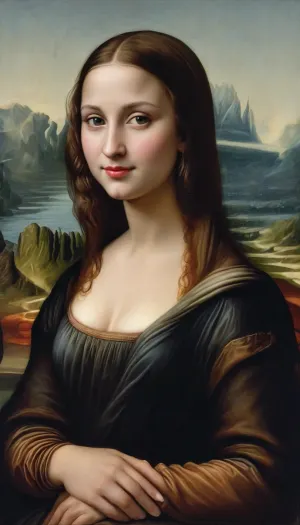 The painting depicts a young woman known as the Mona Lisa, with a mysterious smile on her lips. Her gaze is directed slightly to the side and down, creating a sense of mystery and secrecy. It seems that she knows a secret that is not available to other people, and is ready to share it, but not now. The woman's face radiates confidence and calmness, and her gaze is full of depth and wisdom."
Composition and background
The background of the painting is made in soft, warm colors, shades of brown, beige and gold predominate. This creates a sense of harmony and peace, allowing the viewer to focus on the woman's face and gaze.
Details
The artist carefully worked out every detail of the portrait, from the smallest wrinkles on the skin to the most subtle shades of skin color. The woman seems to be breathing, her hair swaying slightly in an invisible wind, and a slight smile plays on her lips.
Emotions and feelings
The portrait evokes mixed feelings in the viewer. On the one hand, admiration for the skill of the artist, who was able to convey not only the external beauty, but also the inner depth of a woman. On the other hand, awe of the secrets of the human soul hidden behind a mysterious smile and a deep look.
Meaning and interpretation
This portrait reminds us that every person is unique and unrepeatable, everyone has their own story and their own secrets. And perhaps it is in this mysterious smile and deep look that lies the key to understanding the human soul.