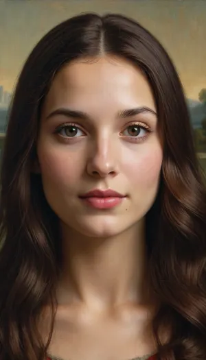 The painting depicts a young woman known as the Mona Lisa, with a mysterious smile on her lips. Her gaze is directed slightly to the side and down, creating a sense of mystery and secrecy. It seems that she knows a secret that is not available to other people, and is ready to share it, but not now. The woman's face radiates confidence and calmness, and her gaze is full of depth and wisdom."
Composition and background
The background of the painting is made in soft, warm colors, shades of brown, beige and gold predominate. This creates a sense of harmony and peace, allowing the viewer to focus on the woman's face and gaze.
Details
The artist carefully worked out every detail of the portrait, from the smallest wrinkles on the skin to the most subtle shades of skin color. The woman seems to be breathing, her hair swaying slightly in an invisible wind, and a slight smile plays on her lips.
Emotions and feelings
The portrait evokes mixed feelings in the viewer. On the one hand, admiration for the skill of the artist, who was able to convey not only the external beauty, but also the inner depth of a woman. On the other hand, awe of the secrets of the human soul hidden behind a mysterious smile and a deep look.
Meaning and interpretation
This portrait reminds us that every person is unique and unrepeatable, everyone has their own story and their own secrets. And perhaps it is in this mysterious smile and deep look that lies the key to understanding the human soul.