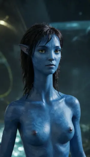 (without clothes, bare nipples, bare pussy, wow effect, stunning beauty and youth, silicone-plastic skin, cute pretty face, tender, naive, sweet, virginal, beauty, fragile feminine, unusual, fantastic, naked athletic beautiful young body, cybernetic-synthetic ultra-bio-organism, scientific fiction, space, long interstellar flight, space ark, cyber arena for battles competitions, Cyber digital Cube, cyber digital cube and one digital cyber girl in blue-green luminescent transparent glowing, her body, (((she is a young blue avatar recombinant organism, (((Kiri))), from the movie Avatar 2 "The Way of Water"))), 3D effect, presence effect, ultra detail, there is no continuous coverage, only contours and translucency, space futuristic overall style and background, inside the digital processor, in the matrix, inside the digital program, graphic dream, cryocapsule, cryosleep, science fiction plot, action movie, (Beautiful, round face, standing, naked, clear transparent), interior light, side view, looking away, looking at something out of shot, arms up, submissive, pose, Erotic, Detailed beautiful face, light and darkness), Kiri, 7-Avatar, Avatar, environment, Machinery, Na'vi, Miles, Quaritch, Jake, Sully, Neytiri, Tsireya, Tonowari, Lo'ak, Ronal, <lora:Kiri_from_Avatar_The_Way_of_Water-000004:.3>, <lora:Avatar v1.0:.3>