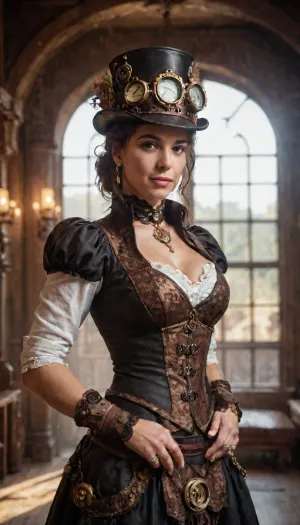 Steampunk milf, show naked pussy