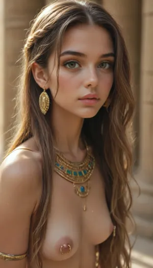 portrait mode, young cute girl, ((slender body)), 18 years old gorgeous female, (((eye contact))), (slutty pharaoh outfit), big round tits on display, wet body, (hanging gold nipple jewelry), but, (long hair:1.3), <lora:EnvyFantasyXL01:.5>, <lora:EnvyStarlightPrettyEyes01:.5>, <lora:BUT_SDXL_SHS:.5>, <lora:add-detail-xl:.6>