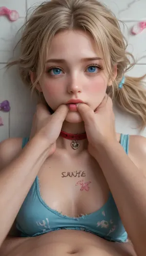 disney cinderella, 1 girl, pale, 18+, natural breast, large ass, sad, blue eyes, blonde hair, ponytail, man choking her, (hands around her neck), lying, collar restraints, body writing “slut”, pov missionary, looking at viewer, 1 man, messy hair, lifting skirt, spanked hand print, used condoms, ripped clothes, ripped stocking, close up, top down, front view, blue silk dress, tight fitting, bathroom, harem, Blowing, A, Kiss, From, Hand, <lora:323398_training_data:.5>