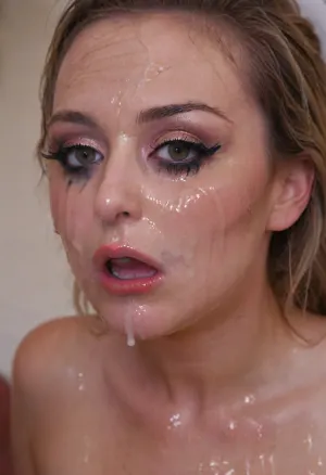 bukkake, cumshot, facial portrait picture of the Bride face in cum facial, with heavy makeup and a lot of makeup, a lot of Cum on her face, cum on her long black eyelashes, Cum on her eyelids, Cum on her cheek skin, her face wet with Cum, Cum on her red lips. cum on her wedding tail, One of the false eyelashes is wet and on the cheek. woman, cum, on, face, ruined, makeup, sad, expression, <lora:JustCum:1>, <lora:ruined1:.6>, <lora:765092_training_data:.7>
