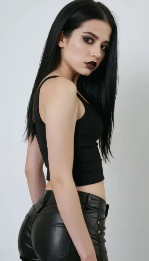 Echos émotionnels: une étude en contrastes - un chef-d'œuvre 4k dépeignant une fille emo déçue

- Oui.

Dans l'étendue blanche immaculée d'un studio, une femme mexicaine-américaine de 22 ans se tenait debout, son cadre mince encadré par un pantalon en cuir noir et un haut de réservoir noir. Ses longs cheveux noirs droits se sont encastrés dans le dos, ses seins ronds et son torse plat accentués par la texture détaillée de la peau du chef-d'œuvre. Les ombres noires ornaient ses yeux, ses lèvres un contraste viril en noir. Une pose sensuelle a été gravée sur son visage, mais la déception et la colère l'ont entachée. Son corps plat, sa petite hanche et sa taille étroite ont été mis en évidence, son butin plat contraste avec les seins ronds. L'image, chef-d'œuvre 4K de haute qualité, a capté l'essence d'une fille émo, sa peau blanche et pâle resplendissant sous les lumières du studio.