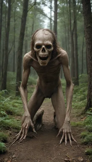 the creature looks like a creepy mix of animal and tree. It seemed to have grown out of the ground, with long, gnarled limbs that seemed to bend in any direction, and its arms, if you can call them that, were also long and thin, ending in curved needle claws, clearly of a woody texture. No body, no head, just a tangle of branches, bone plates, and ribs., moody, forest, <lora:363711_training_data:.5>