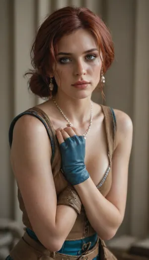 Triss marigold from the Witcher 3, ((tan leather doublet)), ((short blue leather doublet sleaves with pearls lined around the shoulders)), full arm brown leather gauntlets in a Renaissance style, light brown leather paints in a Renaissance style, brown combat leather boots in a Renaissance style, Wide shot, from 25 feet away, side view, deepthroating a thick cock, driver seated in the truck, (sloppy+blowjob+deepthroat+balls deep+vomcum), (crying+gagging+gasping+struggling+breathless+suffocating), (excess cum+cum overflowing from mouth+creampie), (sweat+spit+drool+tears+cum+dripping from her face), (smeared makeup+mascara streaks)