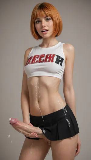 (Ashlyn_SBG), Ginger, Girlfriend, Freckles, freckles, tongue out, pretty teeth, cute, slim, dimples, Fr3ckles, (bce:1.4), 1girl, solo, Bleach Blonde, Fiery Ginger hair, Dark Red hair, two-tone hair, (bob cut:1.4), edgpskirt, wearing, punk, skirt, bce, Ashlyn_, (big penis:1), (erect penis:1.6), (masturbation:1), (futanari:1.1), (covered in cum:1.9)