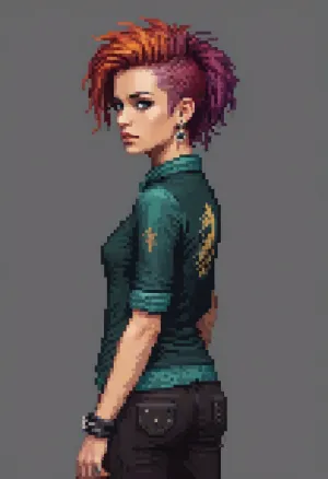 Minimalistic pixelart of a beautiful punk woman, <lora:pixel-art-xl-v1.1:.9>