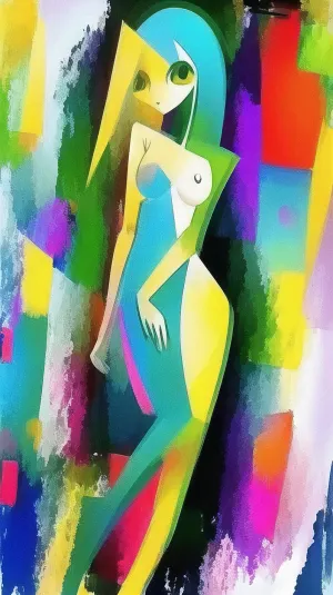 Picasso-style abstract art, post-modern, abstract painting of a nude woman