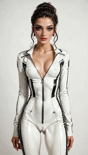 18 yo, young, A fashion model with fair skin is showcased wearing an avant-garde bodysuit, drawing inspiration from Iris van Herpen’s complex, intricate designs and Ross Lovegrove’s futuristic style. The bodysuit is crafted from transparent and clear materials, constructed with an elegant, sophisticated structure. Set against a pristine, clean white background, the image focuses sharply on the model, emphasizing the details of the bodysuit. The rendering aims for a hyper-detailed, high-resolution effect, employing techniques to achieve a photorealistic, hyper-realistic look that captures the fine textures and subtleties of the materials and design., flat, chested, <lora:bdsm_SDXL_1_:.7>, <lora:sexmachine_XL_0_:.5>, <lora:lactation_XL_0_:1>, <lora:flat_chested_v3.5:1.2>, pussylips visible, cameltoe, open chest