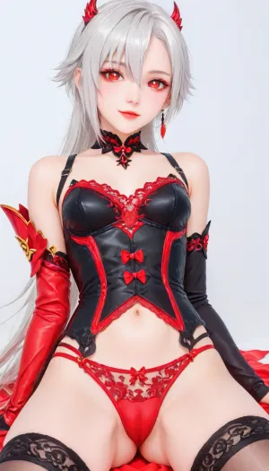 beautiful firm small tits, arlecchino_\, (genshin_impact\), ((japan)), silver hair, Mascara running, ((Red glowing pupils)), ((Black gloves:1.5)), extreme realism, maximum detail, slim figure, detailed skin, real lighting, black lace shirt, black mini-skirt, show ass, beauty anus, visible pussy in very lace sexy glossy panties, cameltoe, UHD 8K, Gothic girl, cute, charming girl, looking directly at the viewer, a light inviting smile, slender figure, small demonic horns, black+red Long satin dress with ragged edges, beautiful elastic ass, sexy feminine hips, sexy legs, small breasts in leather bra, in red armor corset, black sexy lace stockings, red glowing pupils, all in black+red shades, black+red long hair, black+red eyes, black+red makeup, black+red jewelry, black+red glowing background, flat, chested, multicolour glossy black+red, <lora:dark:-1>, <lora:flat_chested_v3.5:.7>, <lora:scarlem:.7>, <lora:Fae_Armor_XL-000008:.7>, <lora:EnvyZoomSliderXL01:2>