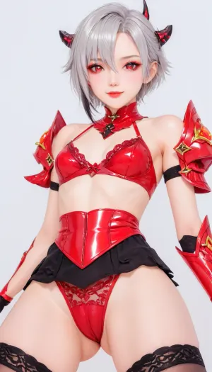 beautiful firm small tits, arlecchino_\, (genshin_impact\), ((japan)), silver hair, Mascara running, ((Red glowing pupils)), ((Black gloves:1.5)), extreme realism, maximum detail, slim figure, detailed skin, real lighting, black lace shirt, black mini-skirt, show ass, beauty anus, visible pussy in sexy very transparent panties, cameltoe, UHD 8K, Gothic girl, cute, charming girl, looking directly at the viewer, a light inviting smile, slender figure, small demonic horns, black+red Long satin dress with ragged edges, beautiful elastic ass, sexy feminine hips, sexy legs, small breasts in leather bra, in red armor corset, black sexy lace stockings, red glowing pupils, all in black+red shades, black+red long hair, black+red eyes, black+red makeup, black+red jewelry, black+red glowing background, flat, chested, multicolour glossy black+red, <lora:dark:-1>, <lora:flat_chested_v3.5:.7>, <lora:scarlem:.7>, <lora:Fae_Armor_XL-000008:.7>, <lora:EnvyZoomSliderXL01:2>