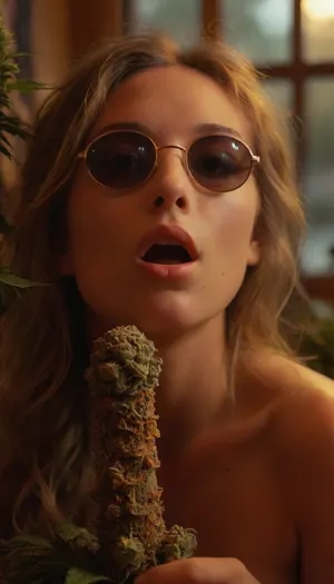 (warm ambient light:1.5), A slim, flat-chested, sexy, colorful dressed hippie sits in the monastery, looks at huge phallus look alike detailed cannabis bud, (jerks huge phallus cannabis bud like an erected penis:1.6), (fingers grabbing perfectly tight around cannabis penis:1.4), in the garden, there are numerous cannabis plants in full bloom, (perfect cannabis buds:1.5), perfect face, (orgasm face:1.7), (moaning:1.6), (perfect detailed blonde dreadlocks:1), tattooed, wears silver metal sunglasses with extremely small circular yellow lenses, looking at the viewer, (detailed reflection in the lenses of flowering cannabis plants:1), silent smile, perfect hands, it's a late summer afternoon, the sun is low and backlights the scene, rays of sunlight beautifully break through the smoke. Happy, content, satisfied, smiling, the focus is on the hippie, dirty, slutty, naughty thoughts, seductive, lustful, needy, aroused, (lascivious posing:1.6), shows her sexy highly detailed nipples, various perspectives, naughty posing, all over tattooed, dreadlocks, small butt, the background is blurred, the entire image is designed using technical parameters to create a warm, romantic atmosphere. Ganja, flowers, cannabis, marijuana, leaves, plants, resin, glands, nugs, edgFae, flower, fairy, style, wearing, sunlight_str1, vibrant, dream, pale, reality, elven, architecture, cloudy, smoke, atmospheric, clouds, fog, intricate detail, highly detailed, breathtaking, panoramic, cinematic, (3D, Framed, Woman), Cat, Skull, Flowers, Bird, Macabre, psychedelicai, orgasmface, Colorsplash, <lora:MJ52:2>, <lora:psychedelicai-SDXL:2>, <lora:orgasmface_SDXL:1.9>, <lora:SDXLPaintSplash:.8>, <lora:add-detail-xl:.8>