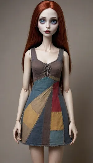 Sexy realistic version of Sally from the nightmare before Christmas Here's a detailed physical description of how she might appear in a live-action or hyper-realistic style, Realistic Sally – Physical Description
Age Appearance, Mid-20s, (though ageless, being a patchwork creation), Skin, Her skin is pale with a faint bluish-gray tint, like aged porcelain or faded fabric. It's uneven in tone—stitched together from mismatched patches of different textures and hues. You can see the subtle lines and seams where various pieces of skin, (some slightly darker or smoother), have been sewn together. The stitching is thick, black thread—like old surgical sutures—visible on her arms, legs, neck, and face. Some stitches are tight and neat, others slightly frayed or puckered with age.

Face, Sally’s face is hauntingly beautiful but unnerving. Her eyes are large and expressive, with a glassy, slightly sunken look—perhaps reflecting a doll-like quality. Her sclera, (whites of the eyes), might have a faint yellowish or gray tinge, showing wear. Her lips are full but dry, with cracked edges and a naturally red-berry color. There's a long stitch line running across one side of her cheek or over her jaw—done carefully, but clearly visible.

Hair, She has long, straight, deep auburn hair—thick strands, almost yarn-like, but realistic. It's unkempt but beautiful, like a mane of faded silk or thread, often falling over her shoulders in heavy locks. The hair might look slightly too vibrant in contrast to her muted complexion, adding to her uncanny presence.

Body, Sally is slender, with an almost frail, willowy frame. Her movements are delicate but slightly stiff or uneven—she walks with a soft, ghostly grace, but you can tell she was stitched together rather than born whole. Her limbs are long, but not unnaturally so—more like someone recovering from a long illness. The visible seams at her shoulders, elbows, and knees hint at her being pieced together from various human, (or doll-like), parts.

Clothing, She wears a tattered, homespun patchwork dress, made from mismatched fabrics—some floral, some striped, some torn lace. In a realistic rendering, the colors would be muted and worn—faded reds, pale blues, dusty yellows—stitched together with care but clearly handmade. The dress is slightly oversized, hanging loosely from her shoulders, fraying at the edges, with obvious repair work done by her own hand.

Hands and Feet, Her hands are thin and slightly disproportionate—long fingers with uneven nails, some chipped or darkened, giving the sense of both delicacy and decay. Her feet are often bare, dirty from wandering the graveyard or forest, and stitched at the ankles or across the soles.

Scent and Aura, In a realistic world, Sally might carry the scent of dried herbs and old linen. There’s something melancholy in her presence—like an old keepsake or forgotten doll, brought to life with a soul but still carrying the weight of her origin.