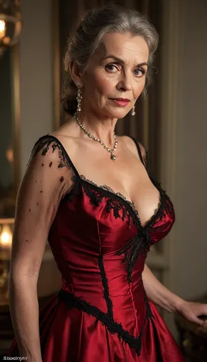 Exclusive, billionaire, luxury, reflective lighting, beautiful, seductive, lustful, very busty, stunning hungarian Mature grandma, breast grabbing, (gilf), (old), (slim), very simple luxury dress, (minimalist ballgown:1.3), model, hairless pussy, lustful posing, romantic expression, cunnilingus, no Lipstick, red nails, strong glossy party makeup, very long dark brown straight ponytail hair, (Mature:1.9), black lace stockings, (Orgasm face:1.4), Shinny skin, Natural body, (Chubby:.2), Perfect hands, perfect fingers, perfect anatomy, (realistic mature skin:1.2), skin pores, freckles, moles, spots, wrinkles, masterpiece, best quality, cinematic scene, (cinematic lighting), (night:1.3), ray trace, sharp focus, best shadow, 8K, UHD, clear image, extremely sharp, extremely detailed, extremely intricate detail, high res, ultra-high-definition, highly detailed, ultra-sharp textures, finely detailed, perfect skin texture, hyperrealistic lighting, professional photography, full dynamic range, deep contrast, high clarity, realistic depth of field, HDR, perfect exposure, smooth gradients, natural reflections, ultra-fine details, realistic skin pores, individual hair strands, soft shadows, color-graded, High detailed photo, high quality photo, (full body:1.4), (full length shot:1.7), most realistic, analog, dim light, clothes, contrast, sharp background, fine detailed background, hoopdress, <lora:bab4d033-acad-4a4e-b6fa-5dda2bad3471.TA_trained:2>, <lora:MJ52:.6>