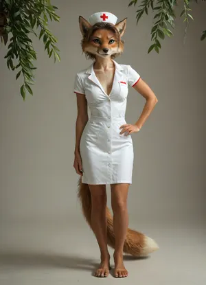 sexy toon female furry fox, fit body with wide lean hips, dressed as a nurse, full-body front view, plain background, Jungle, w4t3rf4ll, <lora:Jungle_w4t3rf4ll:.8>, <lora:early621-000002:.8> sexy toon female furry fox, fit body with wide lean hips, dressed as a nurse, full-body front view, plain background, Jungle, w4t3rf4ll, <lora:Jungle_w4t3rf4ll:.8>, <lora:early621-000002:.8>