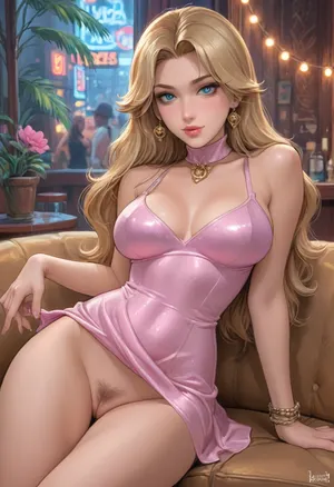 Score_9, score_8_up, score_7_up, reiq meets aroma sensei artstyle, slender girl with a huge perfect breasts, luxurious tight micro dress, no panties, long hair, lewd girl, hairy pussy, reclining, strip club, neon lights, ratatatat74, high contrast, (thick outline), <lora:ratatatat74-000050:.8>, <lora:cartoon_stickers_xl_v1:.8>