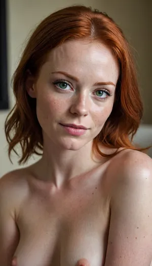 Full body photo of a beautiful sexy slender 33 year old redhead woman with green eyes, freckles, small breasts, (bulbous nipples:1.3), short smile, naked, spa, soothing tones, muted colors, high contrast, natural skin texture, hyperrealism, soft light, sharp, rim ligthing, style of Shawn Coss, ultra detailed, sharp focus, pale skin, cute face, best quality, masterpiece, intricate details, hyperrealistic