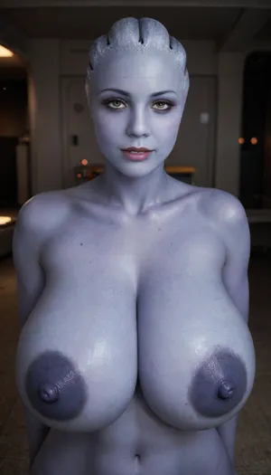 ((liara t'soni BLUE SKIN from MASS EFFECT)), realistic SEDUCTIVE SMILE face, SPACESHIP ROOM, (((enormous perfect tits:1.5))), (She has abnormally large areolas compared to the size of her breasts1.6), (The biggest areola in the world:1.7), looking at viewer, naughty flirty gaze, ((Downward Extremely massive areolae:1.5)), (ALL BODY BLUE SKIN:1.6), (flesh DARK coloured nipples:1.5), ., <lora:SDXLHighDetail_v6-000005:.8>, <lora:Rawfully Stylish v0.2_epoch_20:.8>, zavy-asari, alopecia, blue, skin, <lora:zavy-asari-sdxl:.8>, Asari, <lora:asari-sdxl:.8>