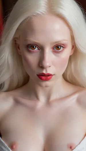 ((uhd), cinematic masterpiece, luxurious details, ultra-detail, noise-free, photorealism), full body, (bolumetric light), 1.3, the unique beauty of the albino woman, (angelic face, perfect face), (albino:1.5), with, (very white eyebrows), 1.5, and, (very white eyelashes, red eyes:1.5), with her hair, (very white:1.5), (released to the wind), 1.2, (angelic face), 1.4, ((the unique albino beauty of 20 years)), full frontal naked, huge breasts, six pack, huge hips, open cameltoe big pussy lips, long legs spread apart.