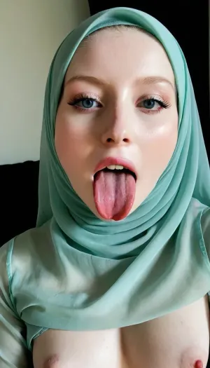 8k, Transparent hijab, pale skin, tounge out