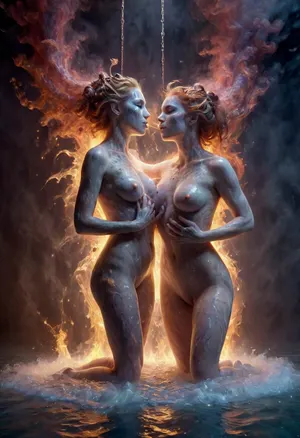 Two girls kissing, (((on fire:1.4))), burning, surrounded by smoke, ((smoky)), smoke everywhere, ((two figures)), ((two women:1.4)), ((two girls kissing:1.4)), (((making out))), passionate kiss between two naked females, (girls kissing:1.4), hands on tits, (((squeezing tits:1.4))), (((squeezing boobs:1.4))), (((holding tits:1.4))), ((two girls sharing a kiss)), digital painting, psychedelicai goddess posing in a shiny room, complex dress, weavy hair, detailed face, detailed eyes, metallic, fractal, Meticulous, Refined, High-Quality, Well-executed, Extraordinary, Artistic Triumph, Unparalleled Masterwork, Sharp Focus, Precise Clarity, 32k, ultra-high resolution, Full-Frame DSLR, Global Illumination, Dynamic Lighting, soft particles, real-time ray tracing, extremely detailed, dw01-3400, bl4ckl1ghtxl, martius_storm, f4b14n, cpencil, str0k3, ArtCalmV2, pick, a, color, goopy, slimes, cum, bath, pool, sticky, net, restrained, strangling, spider, web, (((floating, hanging))), legs, hanged, by, spread, bound, bdsm, bandaged, arm, head, leg, neck, bandages, arms, wrists, fire, element, composed, of, elements, <lora:psychedelicai-SDXL:.5>, <lora:bl4ckl1ghtxl:.5>, <lora:Storm_Cloud_Style_SDXL:.5>, <lora:f4b14n:.5>, <lora:Bas_Waijers_-_Artstyle_Style_SDXL:.5>