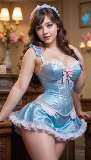 Photo Realistic, candid photography, 1girl, beautiful, (chubby:.9), (busty), modest, modesty, plump girl, round face, large bright eyes, confident vibe, no make up, lovely facial features, arousing, seductive, temptation, alluring, fun, bubbly happy vibe, very long flowy hair, hair on the side, bangs, full body, thigh, knees, bioluminescent, dress, burlesque, butterfly, crystalline, cute, maid, fairy, flower, idol, iridescent, clothing, liquid, princess, ruffled, lingerie, sailor, senshi, uniform, tennis, underbust, corset, victorian, water, (tong, hua, cheng, bao\), <lora:xl_n15g_aio_clothing-2.0:2>, <lora:tonghuachegnbao:2>