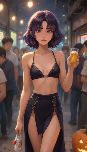 Andava, Andavaverse, Angelia Pelo Roth Enjoying A Halloween Nightout With Friends Drinking And Partying.
ANGELIA PELO ROTH, Italian-Korean, female, Height 5'3, A confident young woman with wavy shoulder-length hair black at the roots and dyed in rich two-tone purple with slight magenta highlights, parted slightly to the side, bright-grey eyes, She has a toned body, small breasts, athletic body, toned abs, Her expression is confident and playful, slightly smug or teasing. Her aesthetic is alt-girl, modern streetwear with punk/grunge influence.
perfect anatomy, best quality, 8k, insane details, intricate details, hyperdetailed, hyper quality, ultra detailed, professional, HDR, ray tracing reflection, cinematic lighting, highlydetailedbody, realisticface, highlydetailedhair, perfectfingers, insanelydetailed, 8K.highdetailedskin, highresolution, (j_cartoon:1.5), Drawing, Andi, uberfit, muscular, athletic, <lora:467443_training_data:2>, <lora:detailed_notrigger:2>, <lora:samdoesarts1.1-000030:.4>, <lora:J_cartoon:.3>, <lora:Animated_Concept:.4> Andava, Andavaverse, Angelia Pelo Roth Enjoying A Halloween Nightout With Friends Drinking And Partying.
ANGELIA PELO ROTH, Italian-Korean, female, Height 5'3, A confident young woman with wavy shoulder-length hair black at the roots and dyed in rich two-tone purple with slight magenta highlights, parted slightly to the side, bright-grey eyes, She has a toned body, small breasts, athletic body, toned abs, Her expression is confident and playful, slightly smug or teasing. Her aesthetic is alt-girl, modern streetwear with punk/grunge influence.
perfect anatomy, best quality, 8k, insane details, intricate details, hyperdetailed, hyper quality, ultra detailed, professional, HDR, ray tracing reflection, cinematic lighting, highlydetailedbody, realisticface, highlydetailedhair, perfectfingers, insanelydetailed, 8K.highdetailedskin, highresolution, (j_cartoon:1.5), Drawing, Andi, uberfit, muscular, athletic, <lora:467443_training_data:2>, <lora:detailed_notrigger:2>, <lora:samdoesarts1.1-000030:.4>, <lora:J_cartoon:.3>, <lora:Animated_Concept:.4>