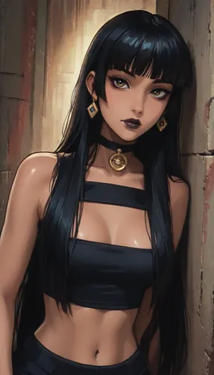 Score_9, score_8_up, score_7_up, (reiq meets markgavatino artstyle), chel from eldorado, (dark skin:2), goth makeup, black lipstick, ((very long black hair, fringe)), body and face piercing, choker, black tube top, black pantyhose, big tits, detailxl, cute, doodle, ratatatat74, <lora:cutedoodle_XL-000012:.8>, <lora:ratatatat74-000050:.8>, <lora:NEOTOKIOXL_0.2_RC:.8>, <lora:outline_xl_kohaku_delta_spv5x:.8>