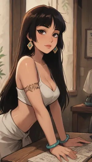 Score_9, score_8_up, score_7_up, (reiq meets markgavatino artstyle), (Chel from Road To El Dorado), oily skin, goth, tattoos, (leaning over table), side view, (big tits:1.3), big ass, (cleavage teacher outfit), <lora:samdoesart_style_xl_v1:.6>, cute, doodle, ratatatat74, <lora:cutedoodle_XL-000012:.8>, <lora:ratatatat74-000050:.8>, <lora:NEOTOKIOXL_0.2_RC:.8>, <lora:outline_xl_kohaku_delta_spv5x:.8>