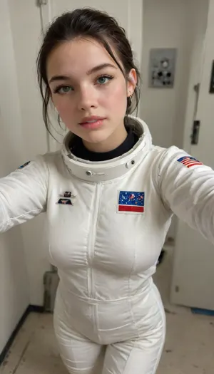 18 year old, full body, medium breasts, dreadyamada, solo, 1girl, black hair, bright green eyes, teeth, pixie haircut, black eyes, looking at viewer, (selfie photograph of astronaut, looking at the earth:1.4), award-winning, professional, highly detailed, <lora:dreadyamada_v1.1:.8>, supermodel, big, lips, <lora:Beautify-Supermodel-SDXL:.8>, pale, skin, <lora:Pale_Skin_SDXL_v1.0:.8>, 4ng3l, face, <lora:SDXL_BetterFaces-LoRA_v1:.8>