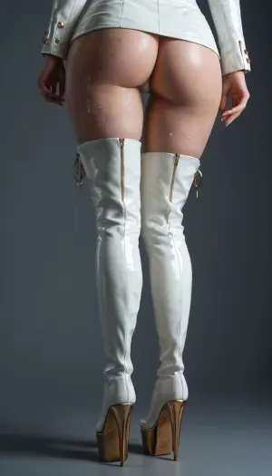 intricate detail, Extreme focus, close up, rear view, spread stance, (Thigh high boots:1.8), cum on platform boots, (((16 cm heels))), (Platform boots), very high boots