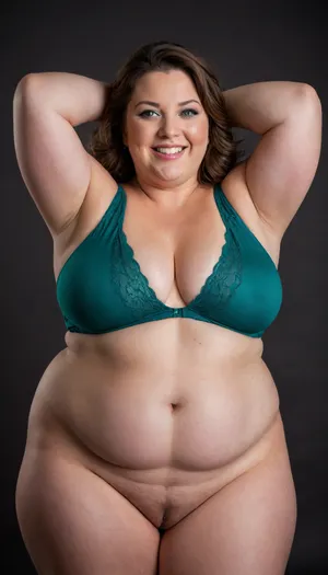 (bbw, mature:1.5), portrait photo a mature chubby woman, tan skin, double chin, 50 years old Woman, brunette, big smile, looking at viewer, (solid dark background), waist up shoot, film grain, style by Flora Borsi, with, pokies, OverallDetail, stretchy material, light sleeveless spaghetti strap jumpsuit, cameltoe, plump pelvis, ((captivating emerald green eyes))