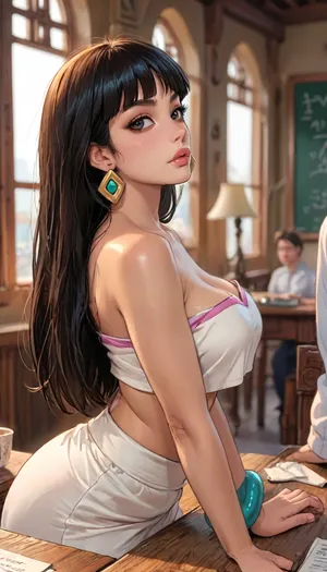 (reiq style:1), Only 1girl, (Chel from Road To El Dorado), oily skin, goth, tattoos, (leaning over table), side view, (conical tits:1.7), big ass, (cleavage teacher outfit), Melkor Mancin artstyle, score_9, score_8_up, score_7_up, <lora:LCMTurboMix_Euler_A_fix:.6>, <lora:cartoon_stickers_xl_v1:.8>, <lora:ratatatat74-000050:1.3>, <lora:detailed_notrigger:2>, <lora:add-detail-xl:2>