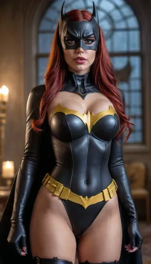 gothic busty beauty batgirl, bmbplora, <lora:bimboxl_02:2>