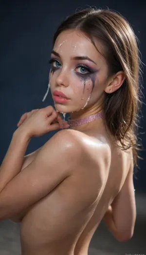 (Young petite tiny cutie girl:1.7), 18 years old, (((masterpiece))), (shiny skin), (((best pose:1.8))), (skinny:1.5), brown long hair, (blue eyes), (night makeup:1.5), (expression variety:1.4), (((very very big long eyelashes))), (very busty:1.7), (ab crack), ((wet Skin)), ((cum on face)), choker, (Bukkake:1.3), covered long erect nipples, ((shyness)), (face reddened with shame:1.5), shadows, bright light patches, light caustics, (side view:1.5), (Dynamic angle:1.5), (((best quality))), side view, amazing quality, high contrast, volumetric lighting, intricate details, (extra detailed:1.3), (((rear view))), (((photorealistic))), (((very big lips))), pink lipstick, facialized, superfacialized, <lora:illustrious_styles_v3_vpred:.1>, <lora:678016_training_data:.8>, <lora:facialized:.8>