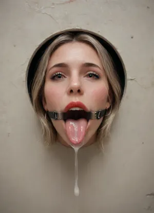 (futuristic space station:1.1), (top view:1.4), ((lower body hidden in a silver bdsm machine:1.7)), ((sticking through the wall:1.7)), (mouth sticking out of a comfortable bdsm machine:1.7), (only mouth visible:1.7), ., (gag with a wide mouth expander ring:1.7), (focus on the very wide open mouth:1.7), (happy:1.7), (thin false red lips:1.6), (rounded tongue at the end:1.5), (light pink flat wide tongue:1.6), ((very long tone:1.7)), (lots of liquid cum in mouth:1.5), (white teeth:1.2), (cum on face:1.3), (backlight, directed at the throat:1.4), free use, (sperm everywhere, near the head:1.1), (sexuality:1.4), (very satisfied), (large colored inscriptions on the wall), (perfect composition of light and shadows:1.1), (tip of tongue clamped in a clamp:1.5), (masterpiece:1.3), professional color photography, ray tracing, high resolution, zavy-hlbckdrp, hole, through, foreground, <lora:zavy-hlbckdrp-sdxl:.8>