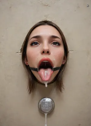 (futuristic space station:1.1), (top view:1.4), ((lower body hidden in a silver bdsm machine:1.7)), ((sticking through the wall:1.7)), (mouth sticking out of a comfortable bdsm machine:1.7), (only mouth visible:1.7), ., (gag with a wide mouth expander ring:1.7), (focus on the very wide open mouth:1.7), (happy:1.7), (thin false red lips:1.6), (rounded tongue at the end:1.5), (light pink flat wide tongue:1.6), ((very long tone:1.7)), (lots of liquid cum in mouth:1.5), (white teeth:1.2), (cum on face:1.3), (backlight, directed at the throat:1.4), free use, (sperm everywhere, near the head:1.1), (sexuality:1.4), (very satisfied), (large colored inscriptions on the wall), (perfect composition of light and shadows:1.1), (tip of tongue clamped in a clamp:1.5), (masterpiece:1.3), professional color photography, ray tracing, high resolution, zavy-hlbckdrp, hole, through, foreground, <lora:zavy-hlbckdrp-sdxl:.8>