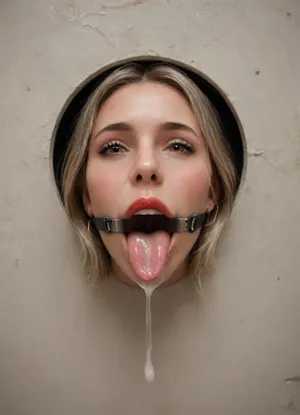 (futuristic space station:1.1), (top view:1.4), ((lower body hidden in a silver bdsm machine:1.7)), ((sticking through the wall:1.7)), (mouth sticking out of a comfortable bdsm machine:1.7), (only mouth visible:1.7), ., (gag with a wide mouth expander ring:1.7), (focus on the very wide open mouth:1.7), (happy:1.7), (thin false red lips:1.6), (rounded tongue at the end:1.5), (light pink flat wide tongue:1.6), ((very long tone:1.7)), (lots of liquid cum in mouth:1.5), (white teeth:1.2), (cum on face:1.3), (backlight, directed at the throat:1.4), free use, (sperm everywhere, near the head:1.1), (sexuality:1.4), (very satisfied), (large colored inscriptions on the wall), (perfect composition of light and shadows:1.1), (tip of tongue clamped in a clamp:1.5), (masterpiece:1.3), professional color photography, ray tracing, high resolution, zavy-hlbckdrp, hole, through, foreground, <lora:zavy-hlbckdrp-sdxl:.8>