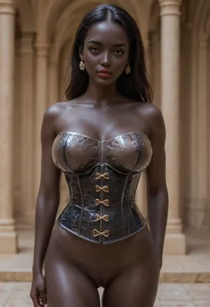 solo black 19 year old girl, ((black skin:2.8)), ((ebony girl:2)), a 3/4 frontal body image of a woman with very black skin and long straight hair, very long hair, very straight hair, ((huge boobs:1)), ((transparent underbust corset:1.4)), ((transparent stockings:.8)), standing, seductive look on face, ((full makeup:1)), dark red lipstick, Ultra realistic image, 8k, hi quality, ((oiled skin:1)), visible breasts, topless, thin waist, shaved pussy, defined curves, 19 years old hot girl, background catholic altar in chapel, underbust, corset, <lora:attractive_notrigger:2>, <lora:xl_underbust_corset-1.0:1.4> solo black 19 year old girl, ((black skin:2.8)), ((ebony girl:2)), a 3/4 frontal body image of a woman with very black skin and long straight hair, very long hair, very straight hair, ((huge boobs:1)), ((transparent underbust corset:1.4)), ((transparent stockings:.8)), standing, seductive look on face, ((full makeup:1)), dark red lipstick, Ultra realistic image, 8k, hi quality, ((oiled skin:1)), visible breasts, topless, thin waist, shaved pussy, defined curves, 19 years old hot girl, background catholic altar in chapel, underbust, corset, <lora:attractive_notrigger:2>, <lora:xl_underbust_corset-1.0:1.4>