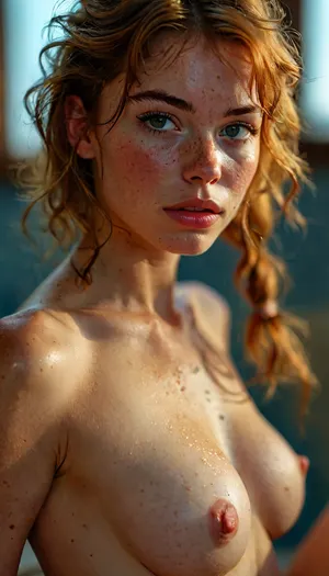 Erotic photo session, in photo studio, navy blue background, ((Naked 20yo woman)), russian face, full body in picture, Short hair, ((highly detailed skin)), 8k uhd, dslr, high quality, detailed skin texture, (highly detailed hair), side view from thighs up, perfect ass, sharp body, highly detailed body, (realistic), soft focus, insanely detailed, highest quality, freckles, (skin pores, skin imperfections), seductive, high resolution photography on a nikon camera, perfect makeup, friendly, flirty, her lips are thick, lingerie catalogue style, hairy bush, erect nipples, but, <lora:MJ52:2>, <lora:add-detail-xl:2>, <lora:BUT_SDXL_SHS:.3>